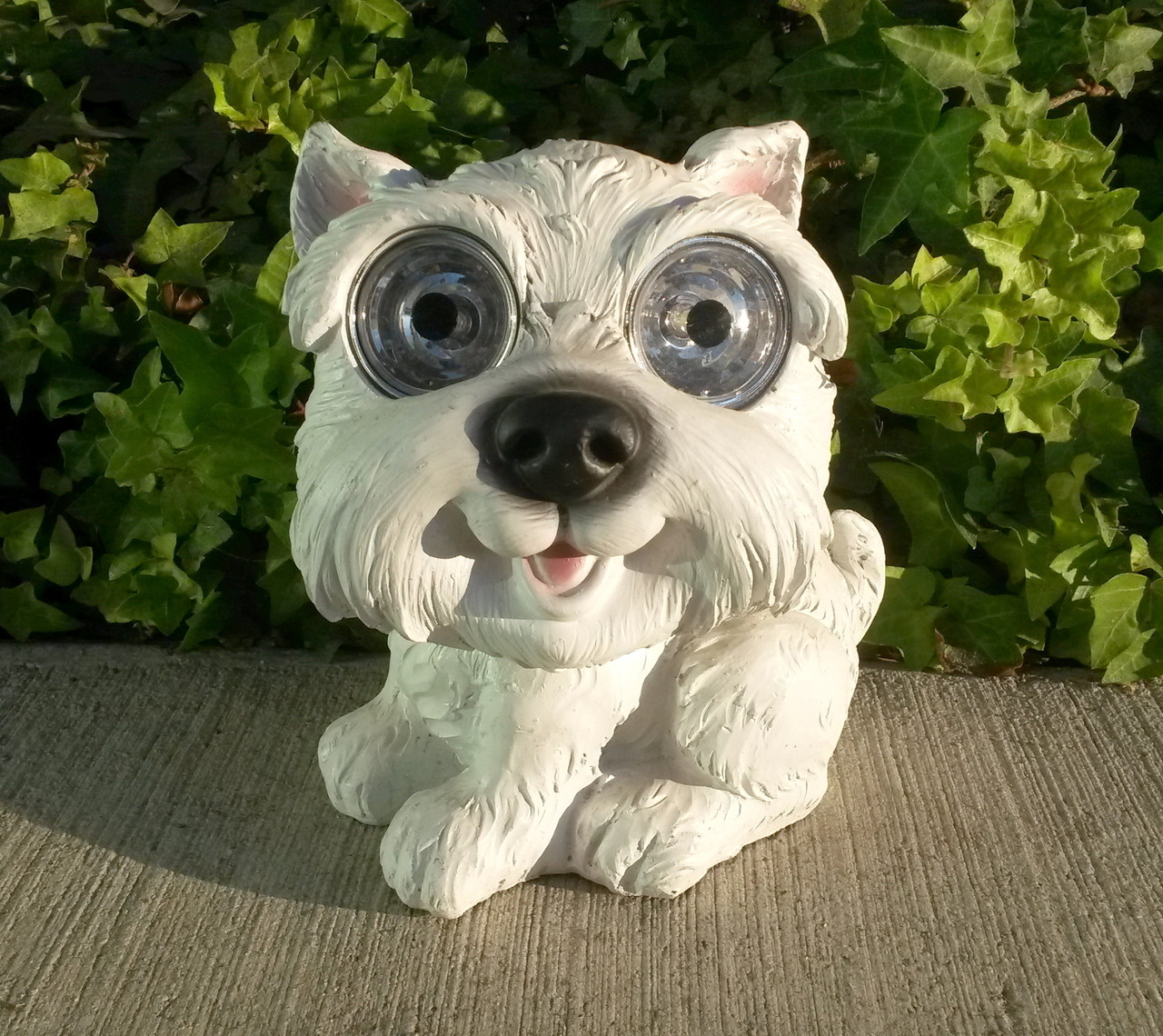 Solar Dog Light White Terrier Puppy Solar Statue Animal Garden