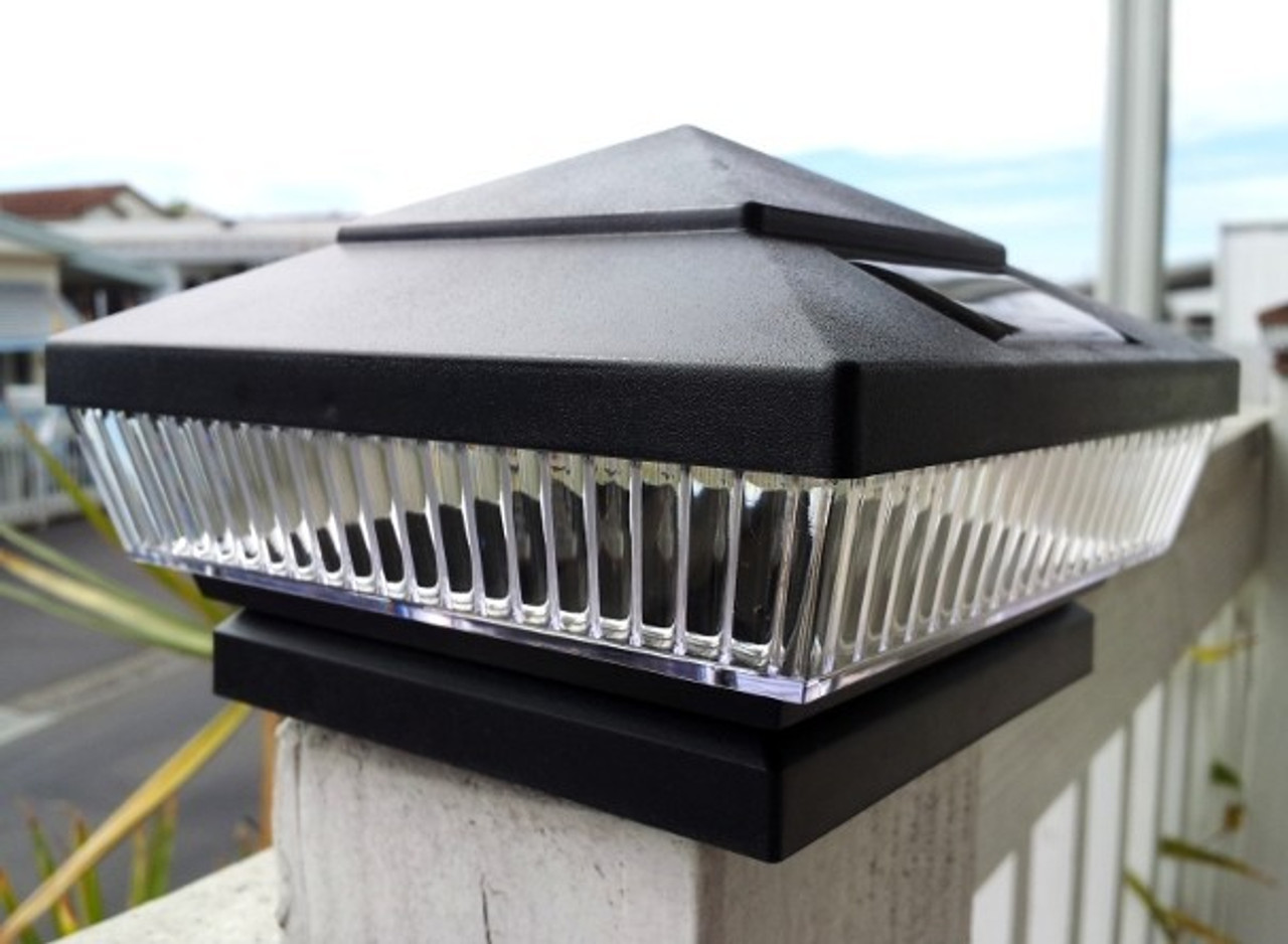 Solar Fence Post Lights 4x4 Black, LED Color Choices, Set of
