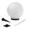 Solar globe for pool includes hardware to stake into the ground.