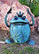 Frog solar statue is made from metal, and is hand painted a gorgeous blue patina color that matches the Blue PVC film that forms his body.