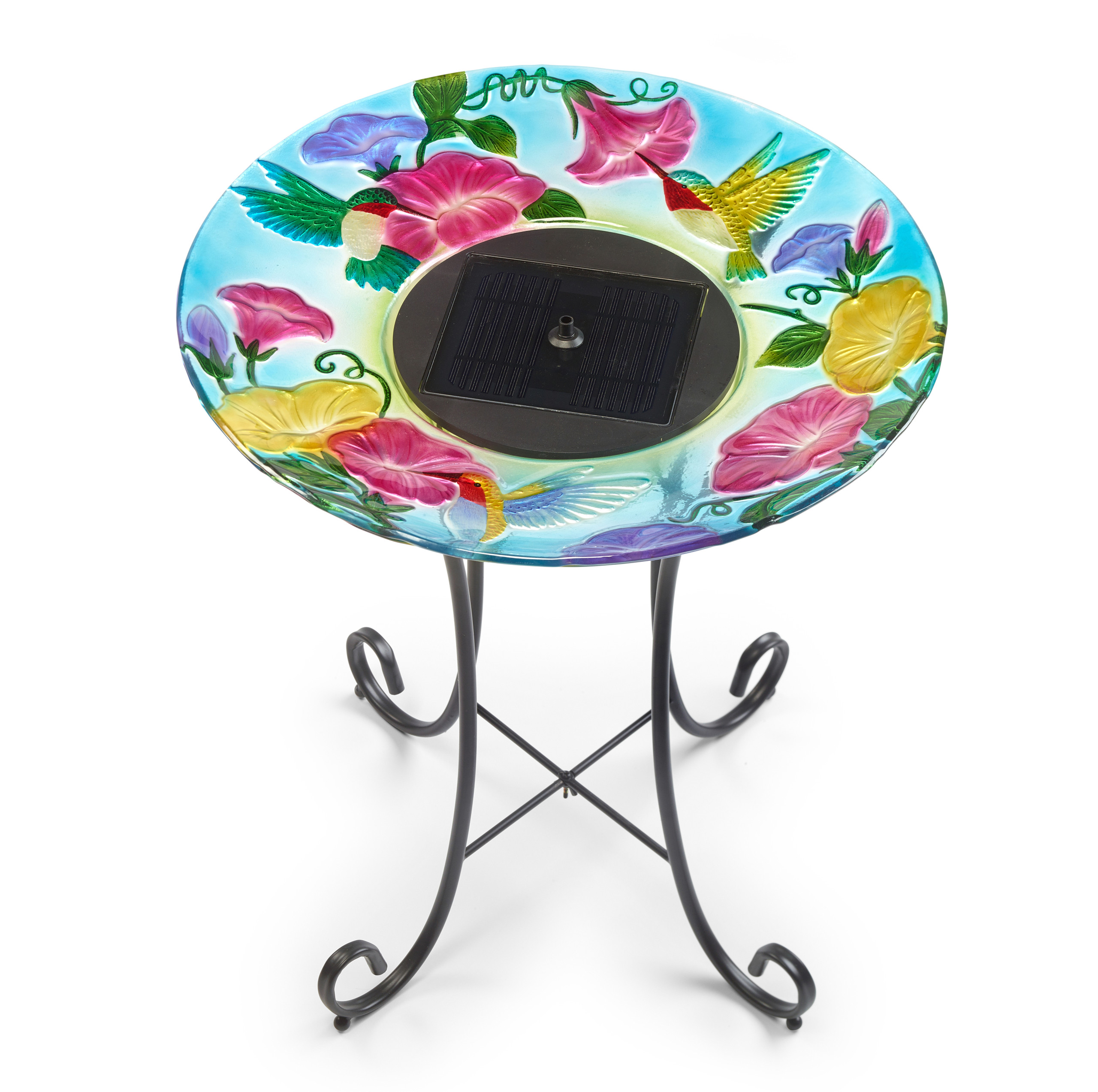 Smart Solar Birdbath Water Fountain Colorful Hummingbirds