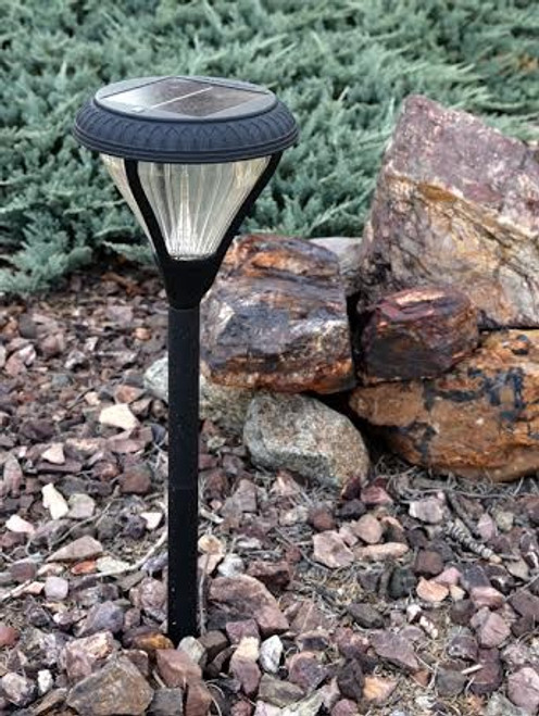 Solar lights for walkway are made from Cast Aluminum, with thick glass lenses, and stand 17 Inches high.