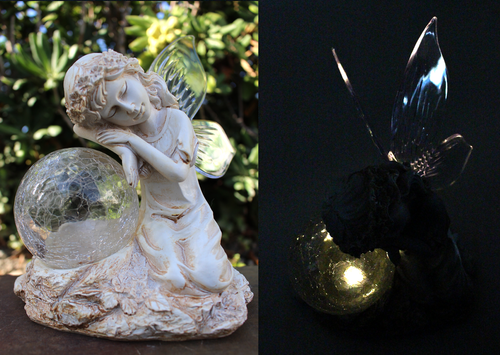 Fairy Solar Light with Crackle Glass Solar Globe and Soft White LED Bulbs.