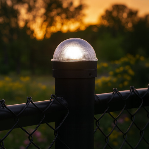 Chain link fence solar lights for round fence posts will illuminate your gate for a safe entrance.