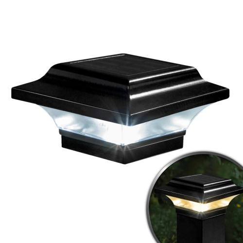 3x3 Solar Fence Post Cap Lights have a Low Profile design, with a Powder Coated Black Finish, and Dual Lighting for you to choose Bright White or Warm White LED.