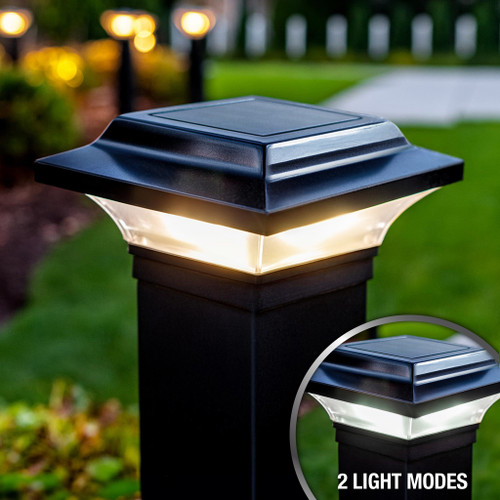3x3 Solar Fence Post Lights have a Low Profile design, with a Powder Coated Black Finish, and Dual Lighting for you to choose Cool White or Warm White LED.