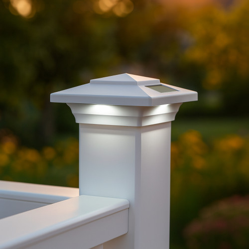 5x5 solar deck post cap lights will fit your actual 5x5 fence and deck posts, with the included adapter, and casts a down light to the ground and steps.