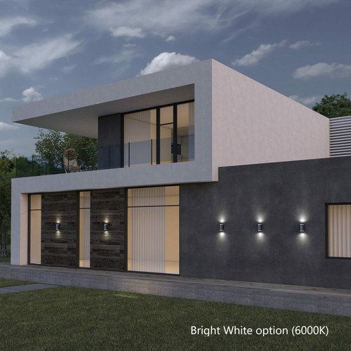 Solar garage lights shine beautiful Bright White, as shown in this picture, or Warm White solar lighting up and down your walls. Sold as single solar light.