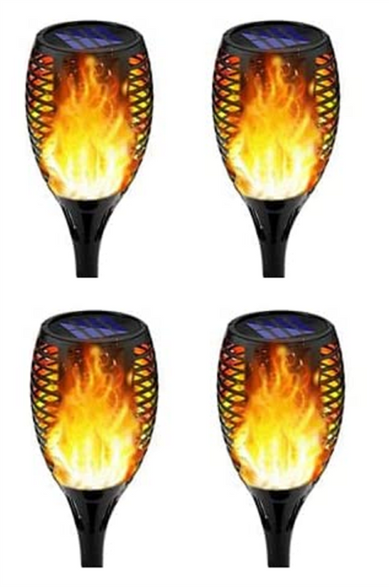 Flickering flame solar path lights come in a set of 4.