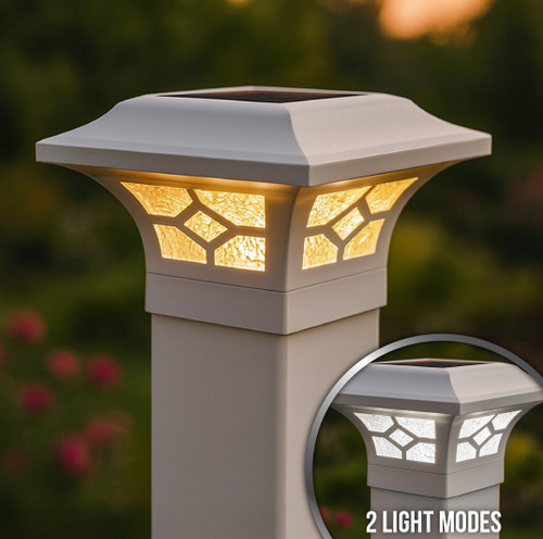 Solar post cap lights are made from powder coated cast aluminum, with a Matte White finish.