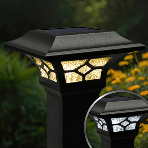 Black Solar Post Cap Lights - Fit 2x2 - 2.5x2.5 - 3x3 Posts - Set of 2