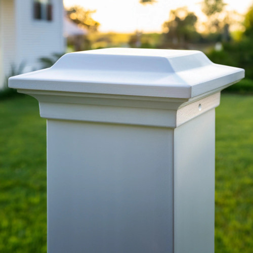 Aluminum deck post caps are made from powder coated cast aluminum, with a White satin finish.