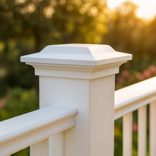 Aluminum deck post caps are made from powder coated cast aluminum, with a White satin finish.
