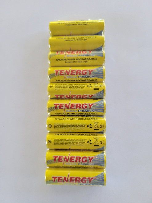 AA Ni-MH solar light batteries have 1300mAh of energy storage capacity from a sunny day charge, and 2000 charge & discharge cycles for a 5 year lifespan.
