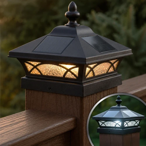 4.5 solar post lights, with a Black finish, are made to fit your 4.5x4.5 deck and fence posts, generally offered through Trex decks, and your entrance columns and pedestals.