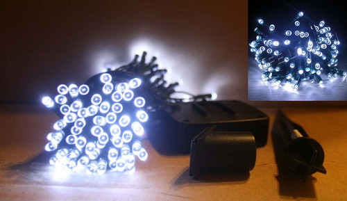 Solar String Lights, with 120 White LED and 33 feet long, can be set to Steady On or Blinking.