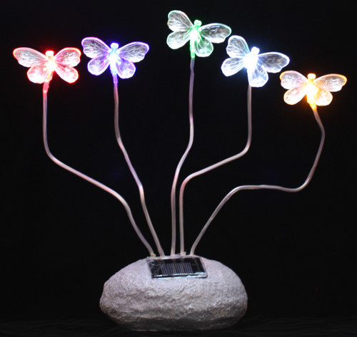 Solar Garden Lights Butterflies with 5 Steady On Color LED Lights.