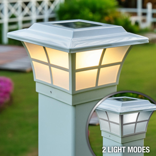 4x4 solar deck post cap lights have a high profile design, Warm White and Cool White LED, and will fit nominal Wood and Vinyl posts.
