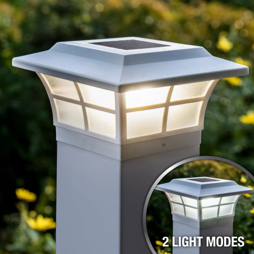 5x5 solar post cap lights are made from durable PVC, with quality, non-yellowing Plexiglas frosted lenses to stay beautiful for years.