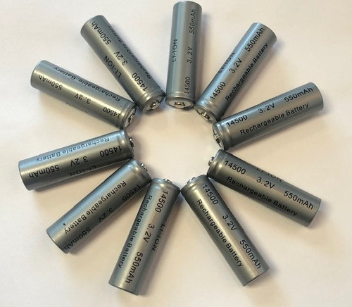Batteries for solar lights are a rechargeable 14500 Series 3.2V AA LiFePO4 550mAh,  with a Button Top ,sold in a 10 Pack.