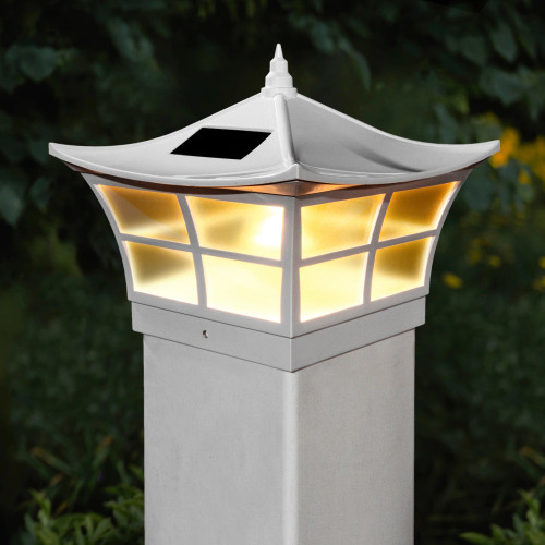 Solar deck post cap lights are made from White PVC Vinyl, and will fit your actual 4x4 and 5x5 fence posts.