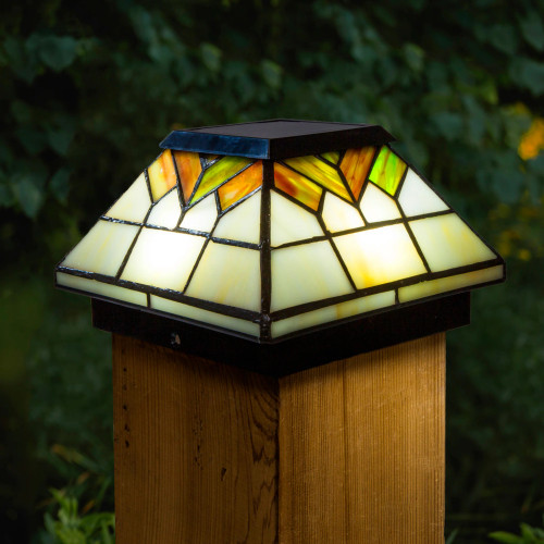 Stained Glass Solar Deck Post Cap Lights are hand crafted from real stained glass, and come in a Set of 2.