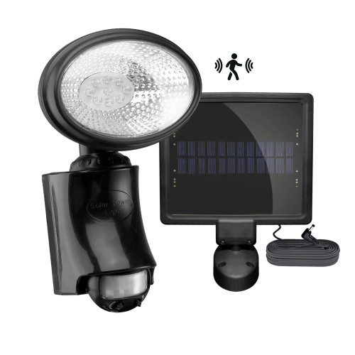 Solar motion sensor light for wall mount applications, with an adjustable detection range.