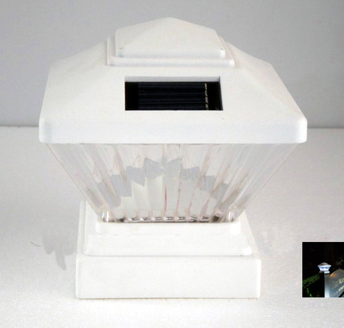 Solar Post Cap Lights in White Finish with 1 White Ultra Bright LED.