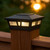 Solar fence post and deck railing lights include a photo cell sensor to light the post caps at dusk, and turn them off at dawn.