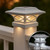 White solar post cap lights, by Classy Caps, have dual outward and downward lighting, and dual color mode with Warm White and Cool White LED.