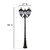 Black solar pole yard light is 27 x 27 x 89 inches high, with a 9.5 inch base. Solar pole light for your yard should be installed into concrete for extra stability for the additional weight of three solar coach lanterns.