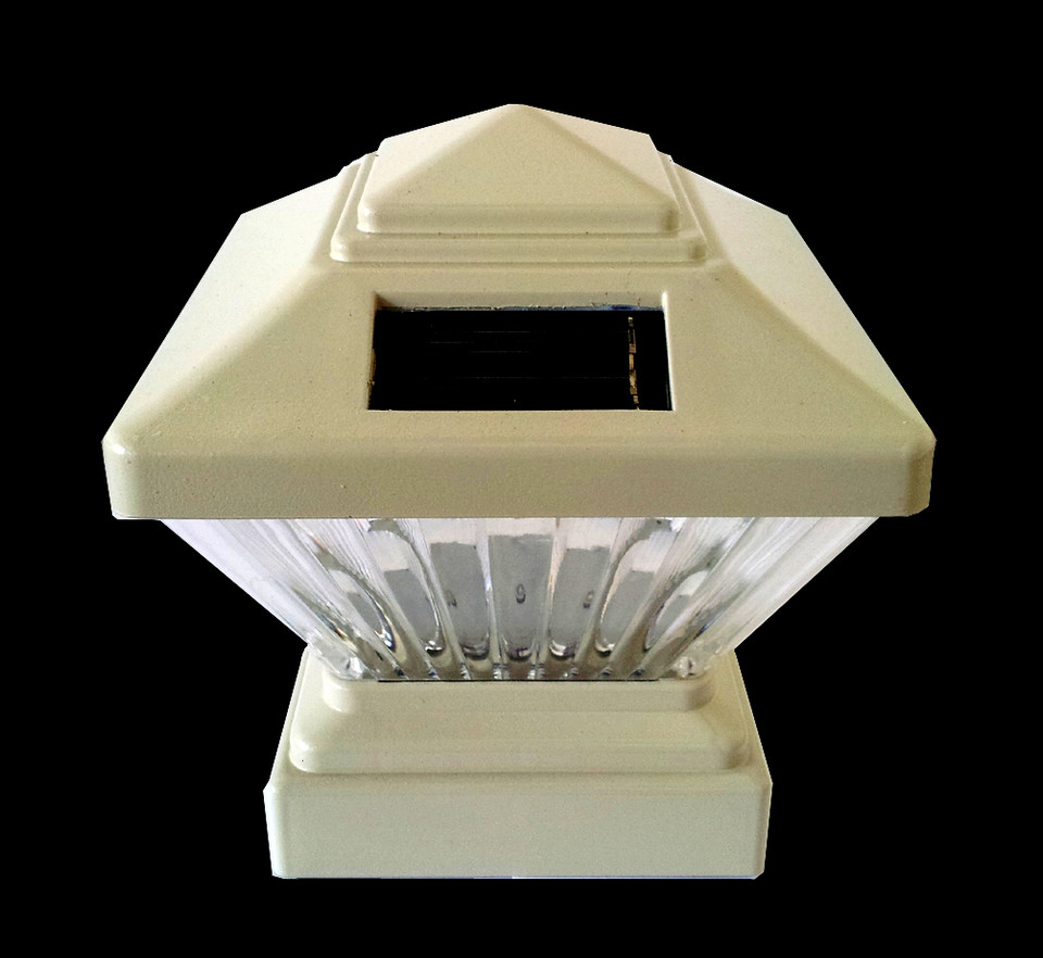 4x4 Solar Fence Post Lights White or Almond Finish Set of 2