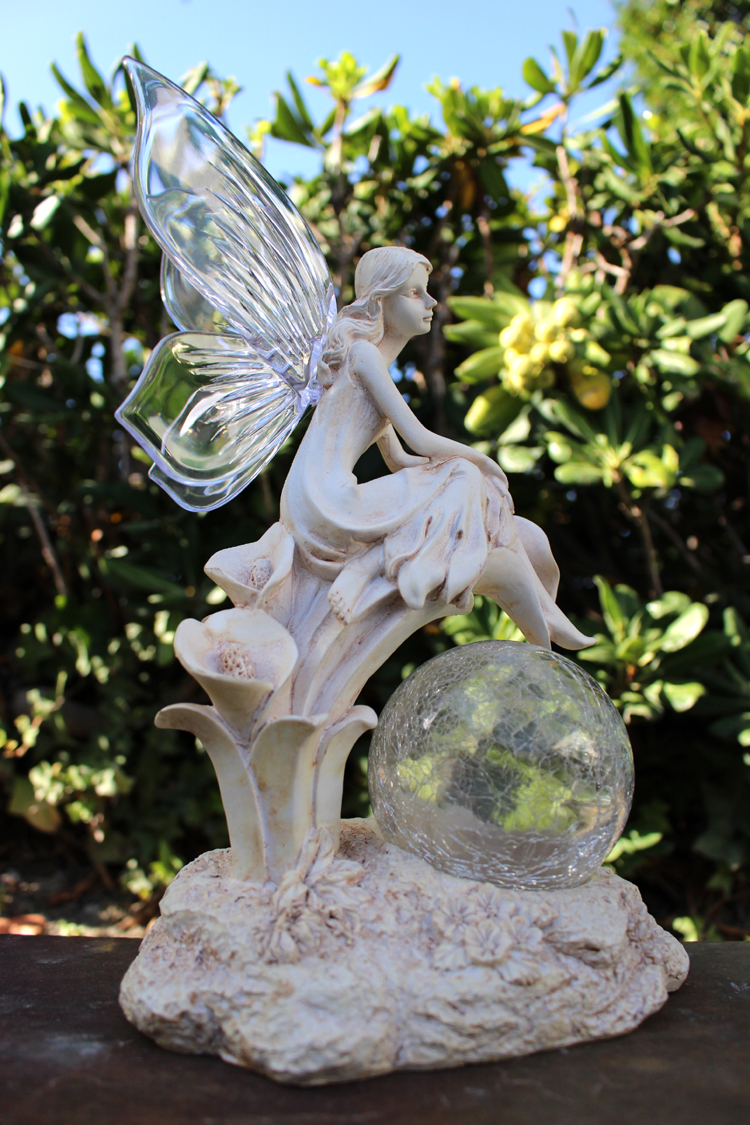 Large Garden Fairy Statue With Solar Lights – Crackle Glass Globe – Bronze Patina – 10.6 Inch – Outdoor Decor 1 thumbnail image