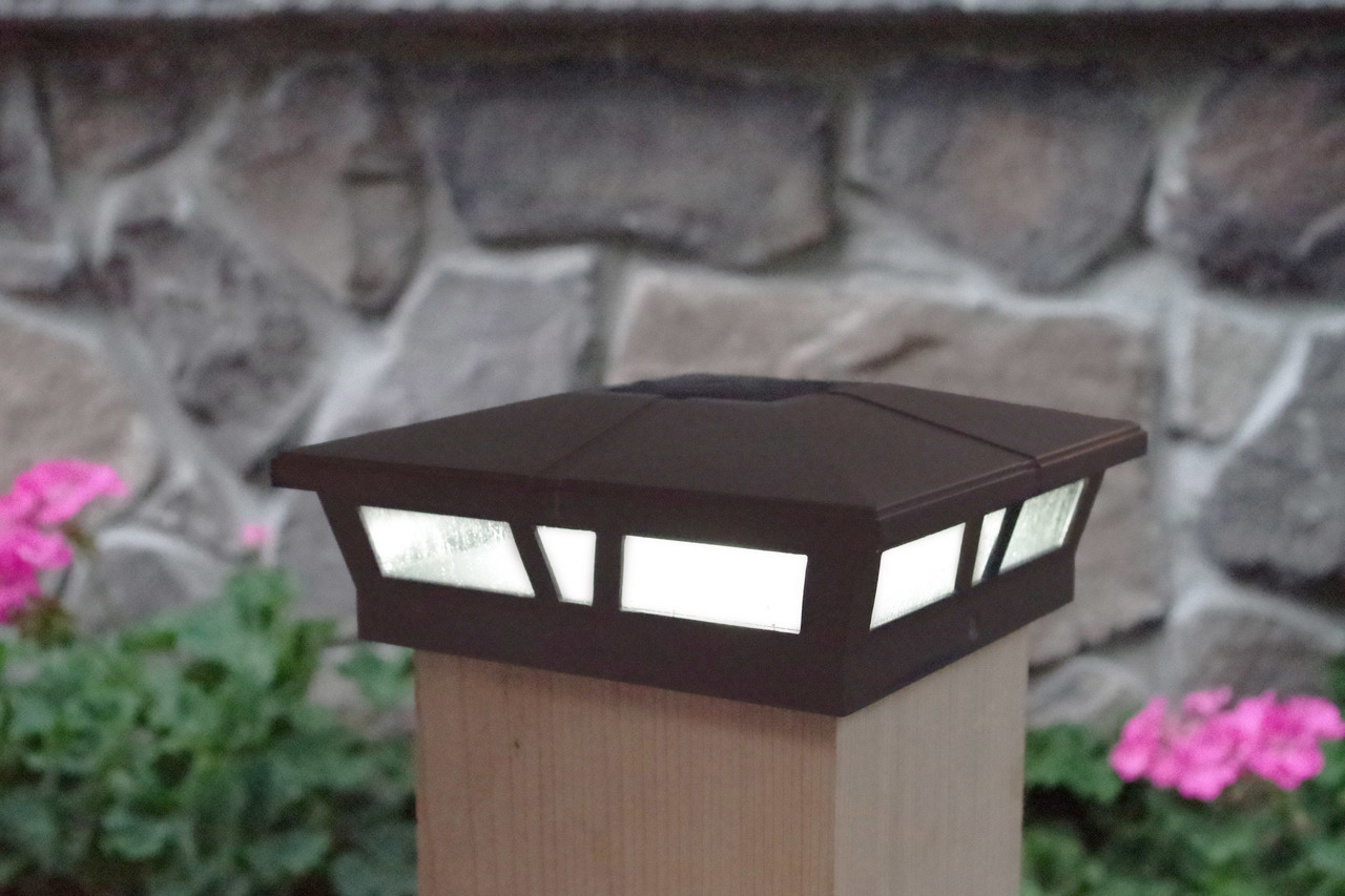 Brown Solar Fence Post Lights Set of 5x5 or 6x6 Warm White LED