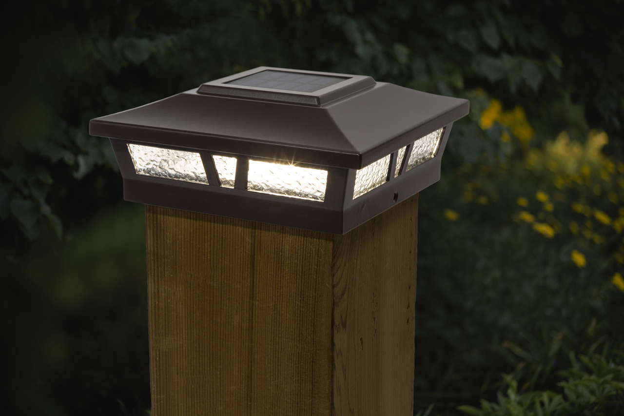 Brown Solar Fence Post Lights Set of 5x5 or 6x6 Warm White LED