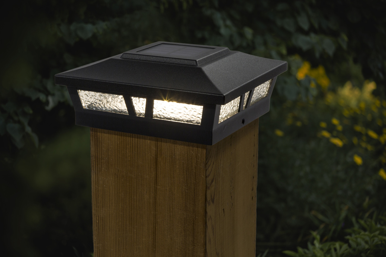 Black Solar Deck Post Lights 5x5 or 6x6 Warm White LED Set of