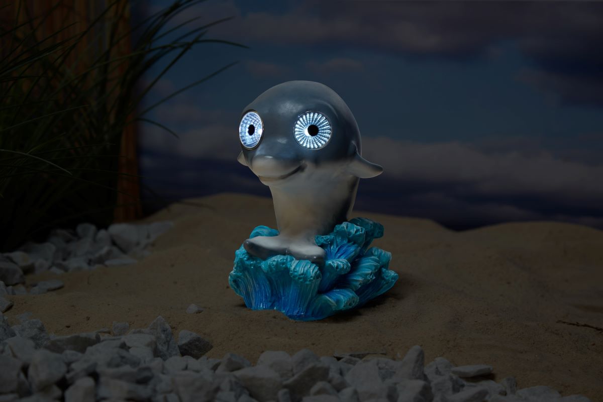 Dolphin Solar Coastal Statue Surfing the Waves - Solar Sealife