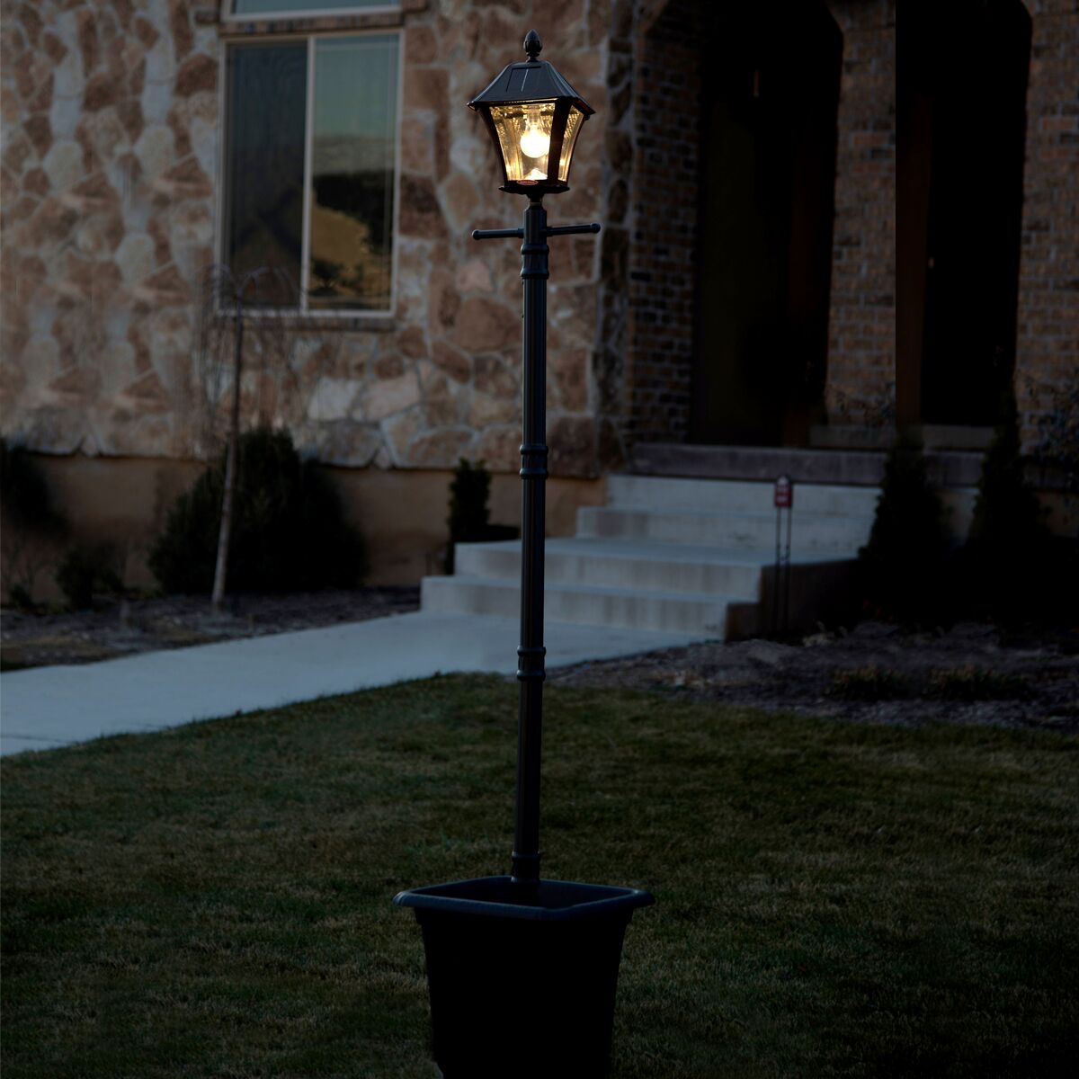 Solar Post Light with Planter and EZ Anchor Solar Carriage Lantern