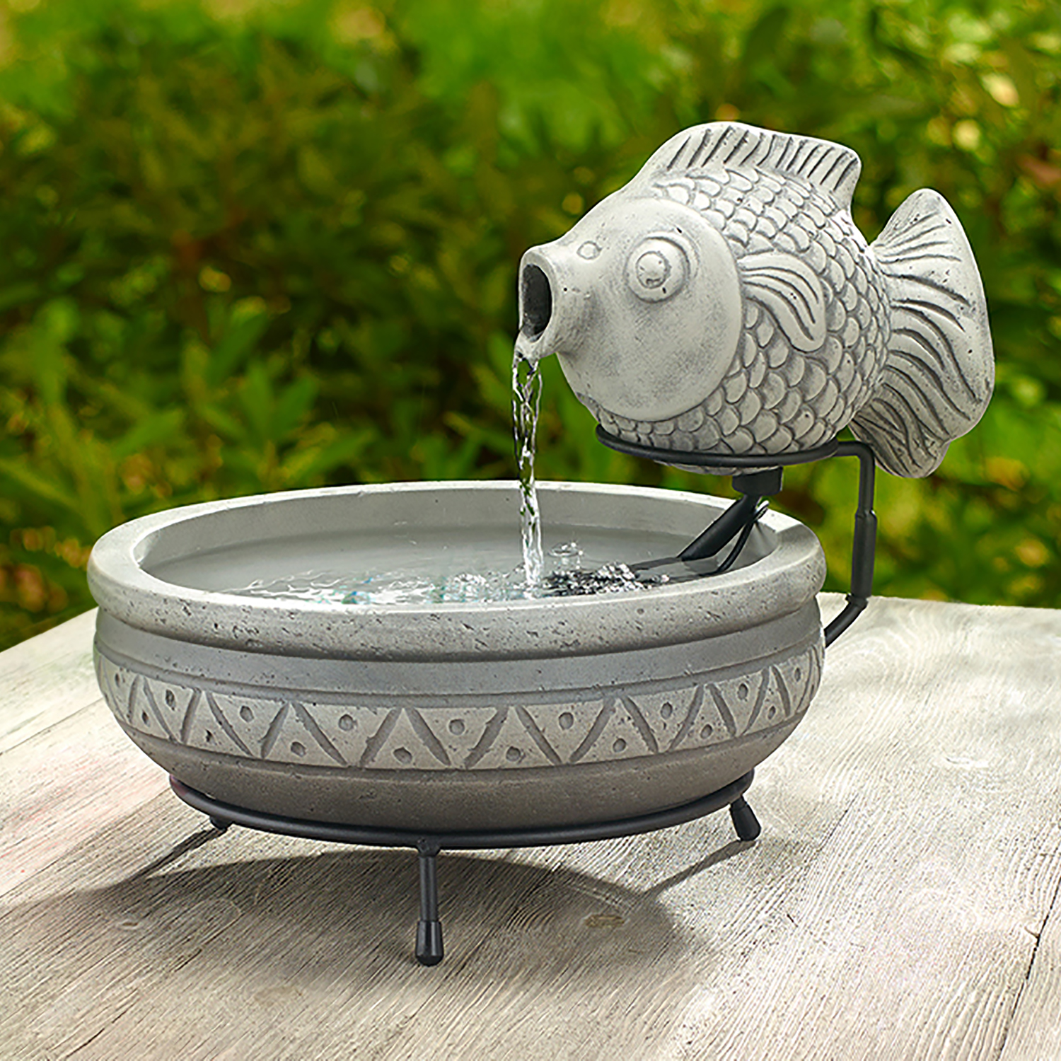 Solar Fish Water Fountain - Concrete Gray Marin - Daytime Fountain