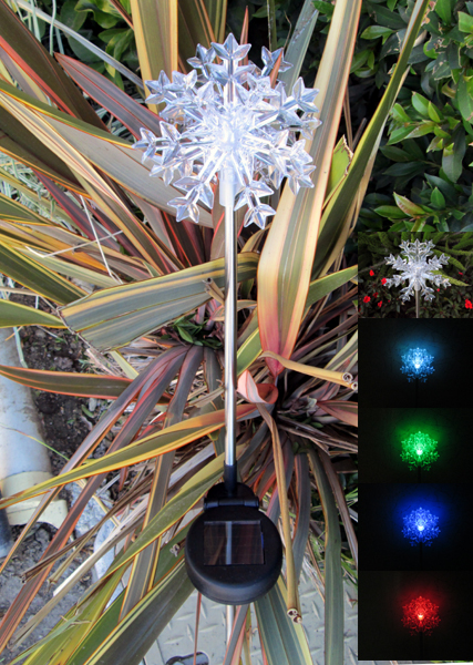 Snowflake Color Changing Solar Stake Lights | Set of 2 Outdoor Garden