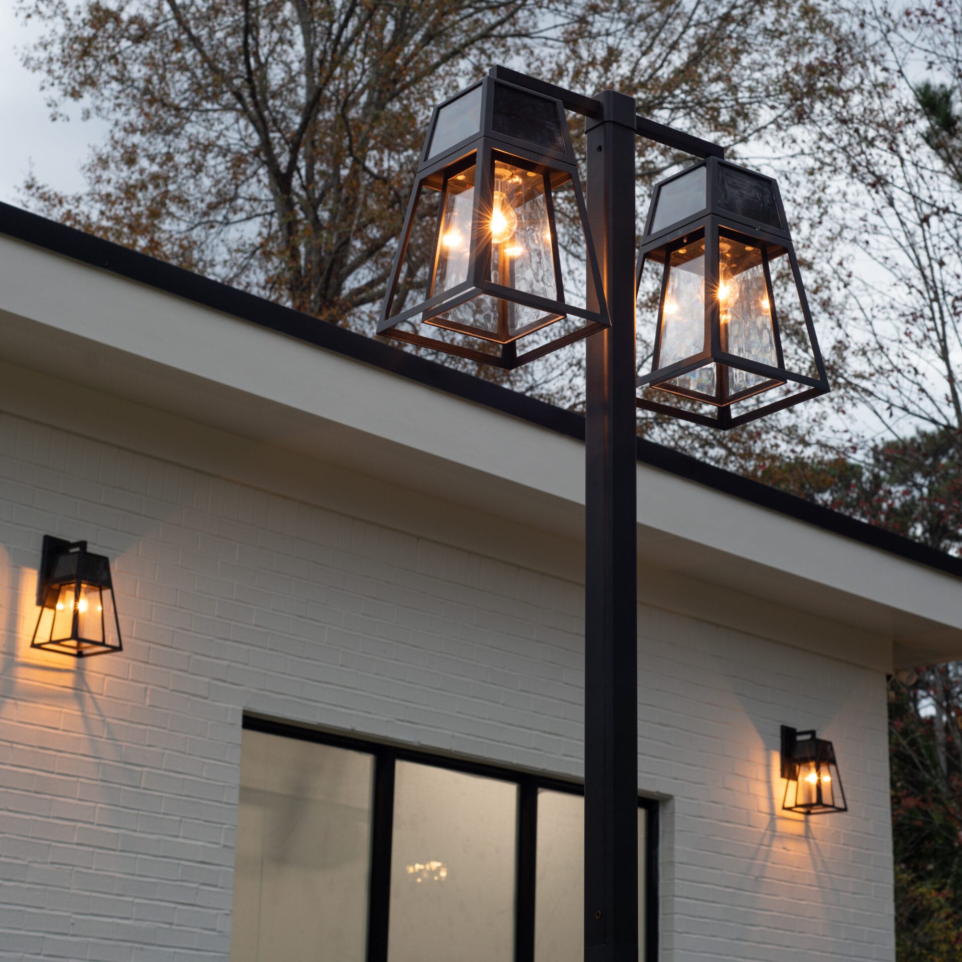 Solar Pole Yard Light | 8 FT Black Aria Mission Double Coach Lanterns