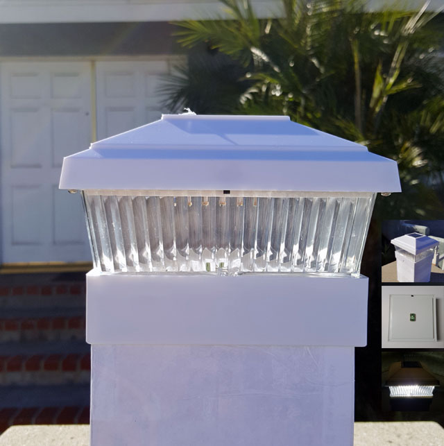 2-Pack Solar Fence Cap Lights For 5x5 Vinyl/PVC Or Wood Posts - Black/Off White