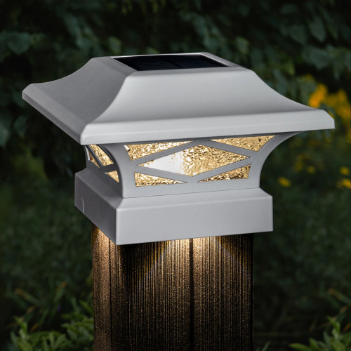 White Solar Post Cap Lights Warm White Dual Lighting Set of 2