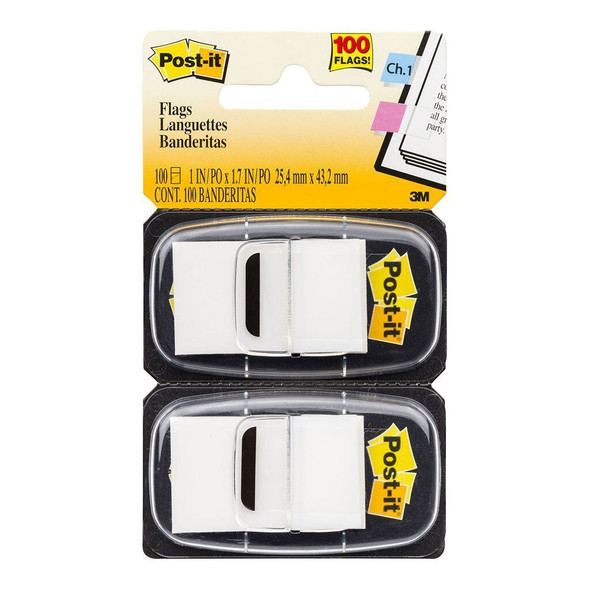 Post-it Flags 680-WE2 Twin Pack White 25 x 43mm 50/Dispenser, 2 Dispensers/Pk