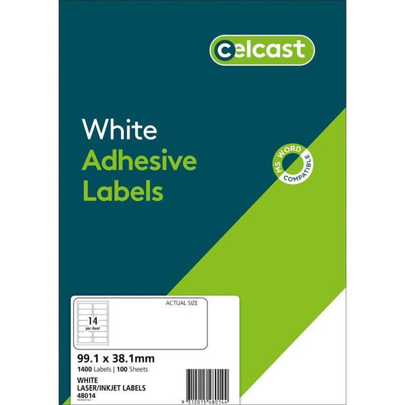 Celcast Labels A4 14 Up 99.1 X 38.1mm 100 Sheet