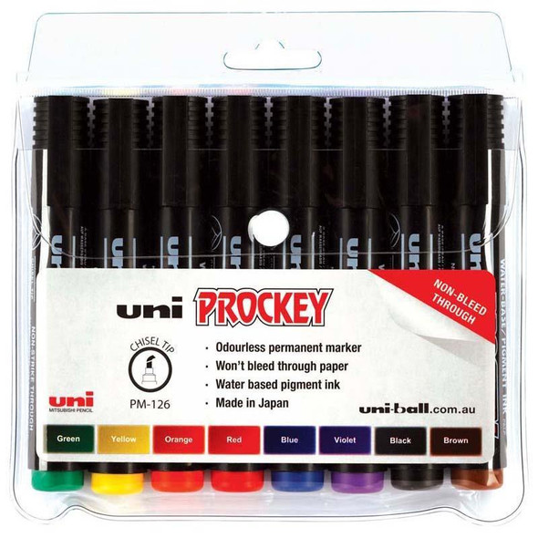 Uni Prockey Marker 5.7mm Chisel Tip 8 Pack Asstd PM-126