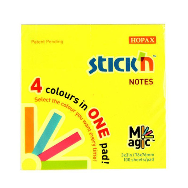 Stick'n Notes Magic Pad Neon 76x76mm 100 Sheets 4 Colours