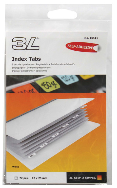 3L Index Tab 25mm White 72 Pack