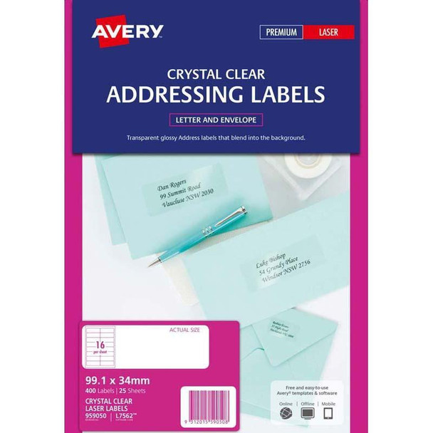 Avery Label L7562-25 Clear 25 Sheets