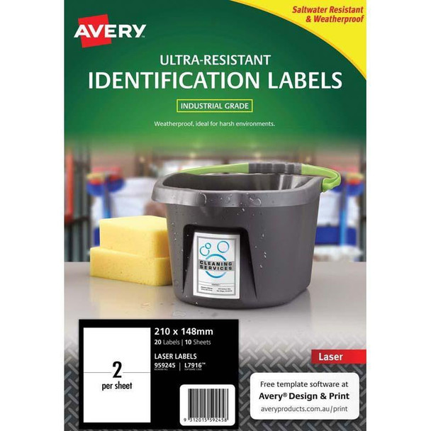 Avery Ultra Resistant ID Label L7916 White 2 Up 10 Sheets Laser 210x148mm